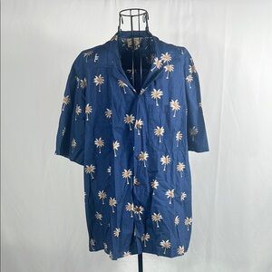 Hawaii Station Blue‎ Palm Tree Print Casual Button Down Shirt Men’s Large